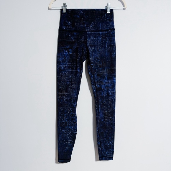 Lululemon - Dark Blue Static Grid Print Leggings - Picture 1 of 5